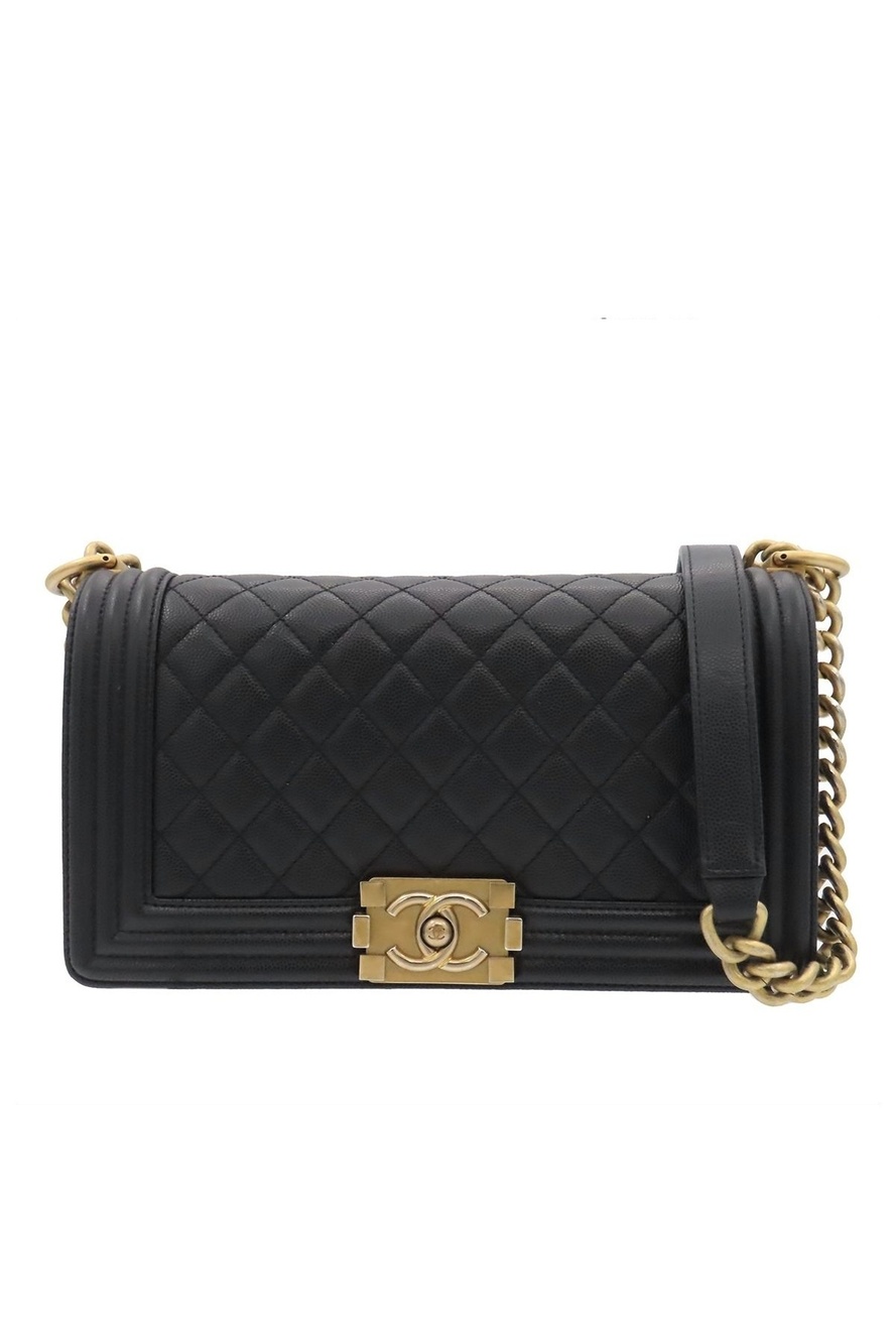 Chanel Boy Black Gold Caviar Leather 25 Chain Shoulder Bag
